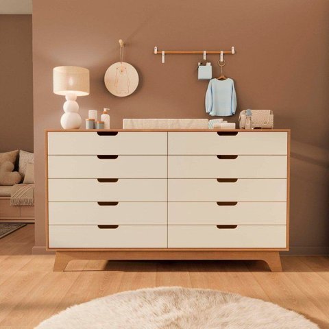 Cômoda para Quarto Infantil 10 Gavetas 100% MDF/MDP Alice Yescasa Marrom/Off White/Castanho