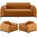 Ver imagem 1 de Kit Sofá 3 Lugares 210cm com 02 Poltronas Molino Base Castanho Pés D'ouro D02 Couríssimo Whisky B