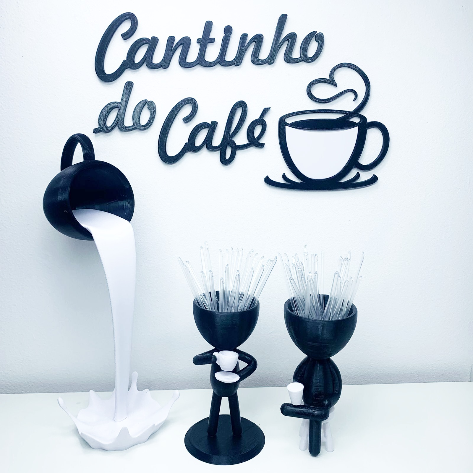 Kit Decorativo Cantinho do Café - Robert Plant Xícara Flutuante e Letreiro - Preto - 2