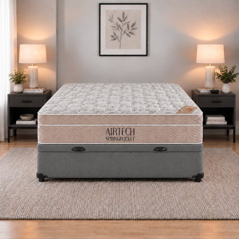 Cama Box Baú Airtech Viuvo Colchão de Molas Ensacadas Ortobom 128x188x60cm