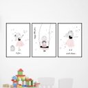 Ver imagem 1 de Kit 3 Quadros Menina, Balanço e Pássaro 24x18cm - com vidro:Madeira preta