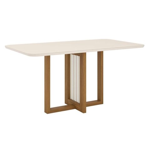 Mesa de Jantar Natalí 160 Cm Canto Arredondado com Vidro Nature Off White - Henn