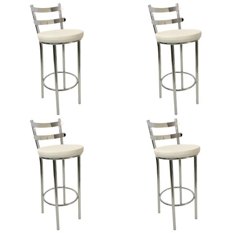 Conjunto 4 Banquetas Rafaela - Redonda Alta para Bar e Cozinha Cromada com Assento Confortável Cor B