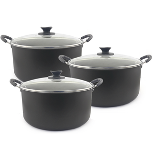 Kit com 3 Caçarolas Dona Chefa Anti Aderente Tampa de Vidro 24cm 26cm 28cm