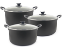 Ver imagem 1 de Kit com 3 Caçarolas Dona Chefa Anti Aderente Tampa de Vidro 24cm 26cm 28cm