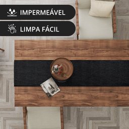 1 Caminho Trilho Mesa Impermeável Pvc Juta Preto 42x210 - 3