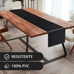 1 Caminho Trilho Mesa Impermeável Pvc Juta Preto 42x210 - 2