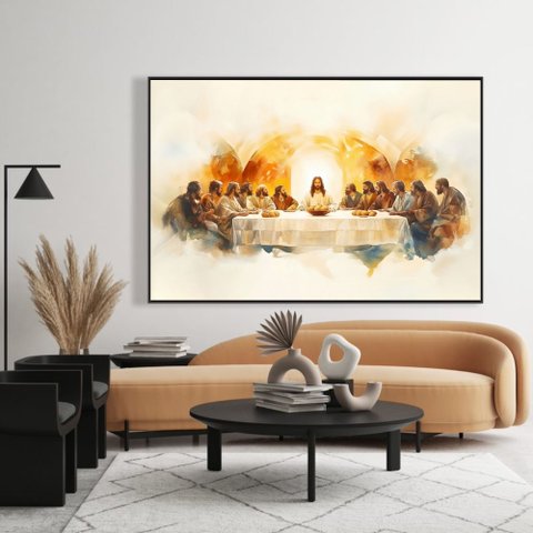Quadro Decorativo Santa Ceia Aquarela Sala Quarto Casa Escritório