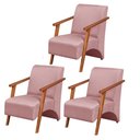 Ver imagem 1 de Kit 3 Poltronas Venus 1 Lugar Braço Madeira Maciça Tecido Suede Unidecor Rosa