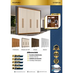Guarda Roupa Milão 6 Portas 3 Gavetas 7 Prateleiras - Benetil - 7