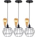 Ver imagem 1 de 3 Pendentes Aramado Globo Luminária Lustre Retrô Balcão Preto + 3 Lâmpadas Led St64 Vintage