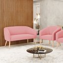 Ver imagem 2 de Kit 01 Namoradeira 02 Lugares e 01 Poltrona Stella Suede Rosê Pés Palito Natural - D'Rossi