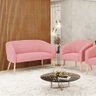 Kit 01 Namoradeira 02 Lugares e 01 Poltrona Stella Suede Rosê Pés Palito Natural - D'Rossi - 2