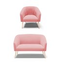 Ver imagem 1 de Kit 01 Namoradeira 02 Lugares e 01 Poltrona Stella Suede Rosê Pés Palito Natural - D'Rossi