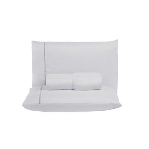 Jogo de Lençol Super King 400 Fios Detalhe em Ponto Palito 3 Peças Cama Box Padrão:branco