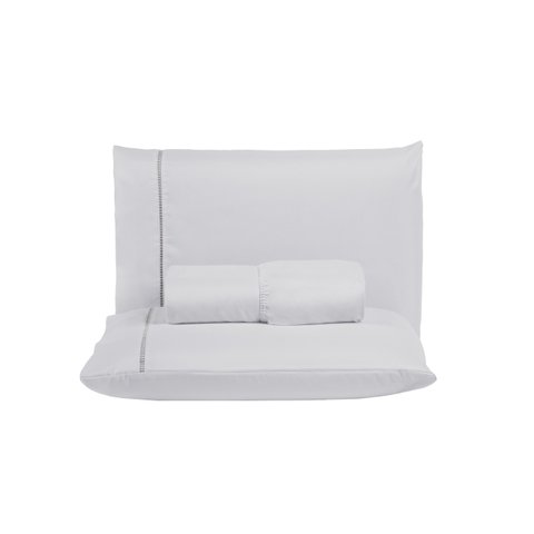 Jogo de Lençol Super King 400 Fios Detalhe em Ponto Palito 3 Peças Cama Box Padrão:branco