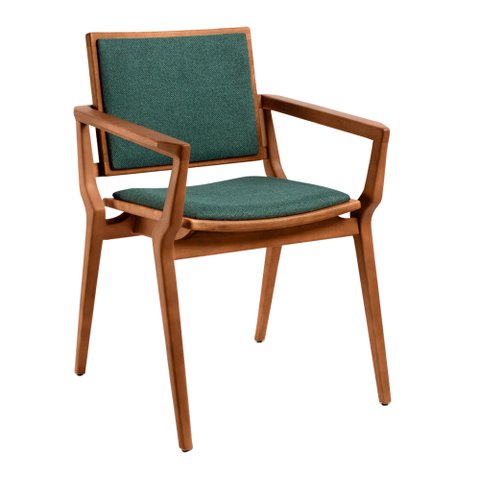 Cadeira para Mesa de Jantar Katy 59cm Madeira Maciça com Braço | Linho Verde - Sallar Home