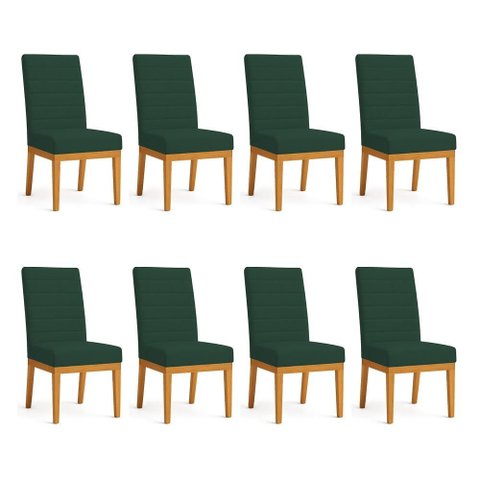 Kit 8 Cadeiras de Jantar Solana Suede Verde Base de Madeira - Pallazio