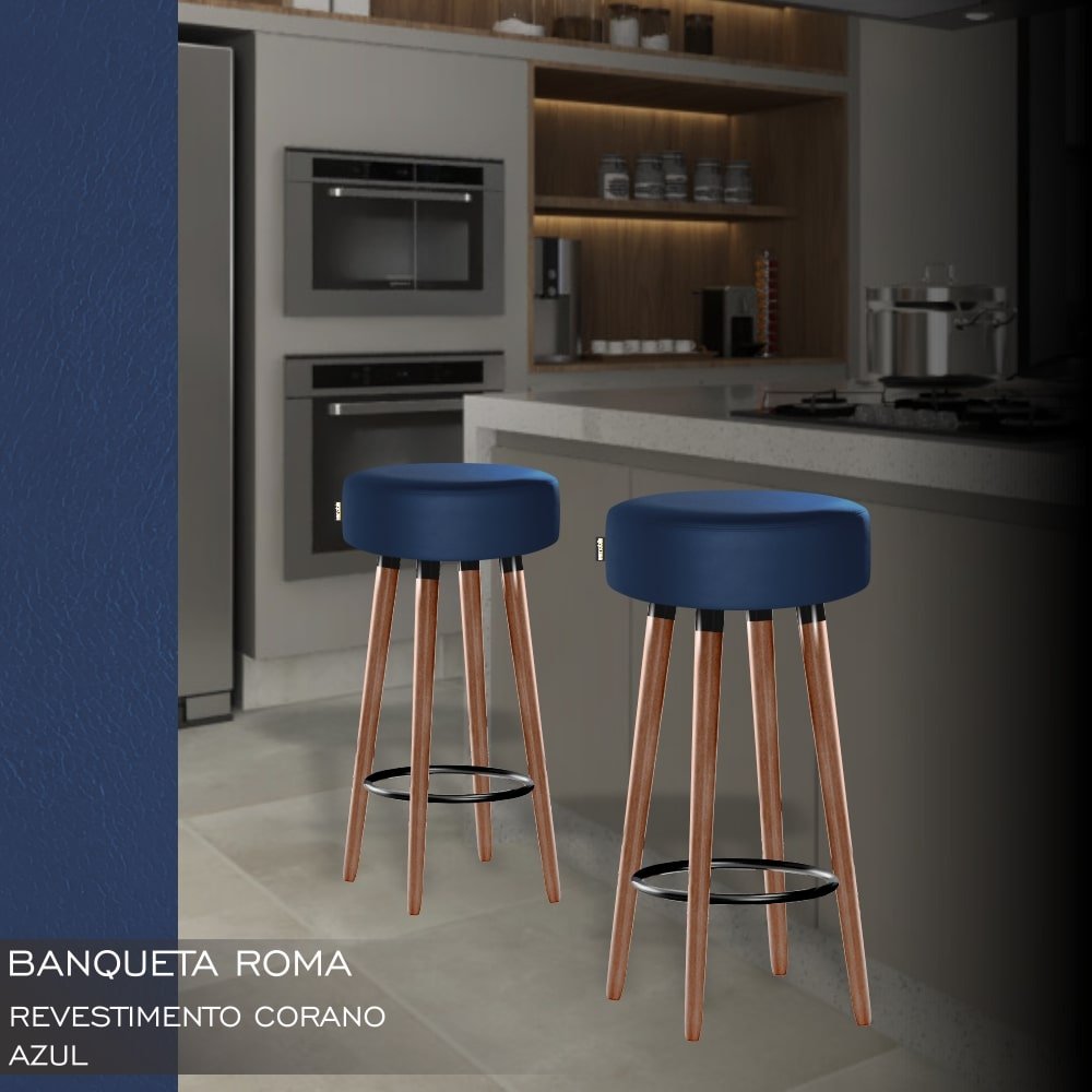 Banqueta Luxo para Cozinha Americana Roma 70cm Azul Egmobile - 2