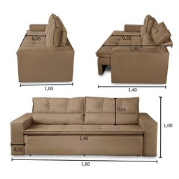 Sofá Retrátil e Reclinável 3 Lugares com Molas 1,80m Vanessa Suede Cappuccino Kaleo Decor - 3