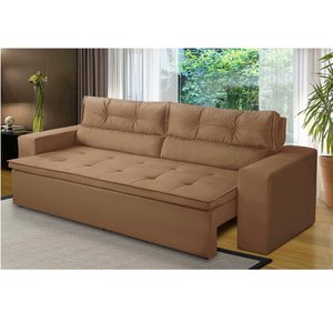 Sofá Retrátil e Reclinável 3 Lugares com Molas 1,80m Vanessa Suede Cappuccino Kaleo Decor