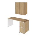 Ver imagem 2 de Mesa Escrivaninha 1,5m C/ Balcão e Armário Aéreo 2 Portas F5 Cor:macadâmia com Branco