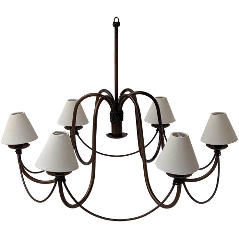 Lustre de 6 Bocais com Cúpulas Artesanais para Iluminação de Sala