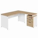 Ver imagem 1 de Escrivaninha L 150cm X 150cm Gaveteiro 3 Gav. Pé Painel F5 Cor:macadâmia com Branco