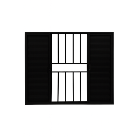 Veneziana 6 Folhas Aluminio Preto com Grade 1,00x1,20