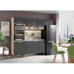Cozinha Compacta + Balcão sem Tampo para Pia Atenas Avena/ Grafito - Aramóveis - 1