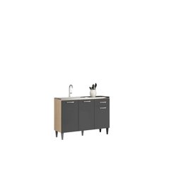 Cozinha Compacta + Balcão sem Tampo para Pia Atenas Avena/ Grafito - Aramóveis - 5