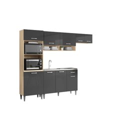 Cozinha Compacta + Balcão sem Tampo para Pia Atenas Avena/ Grafito - Aramóveis - 2