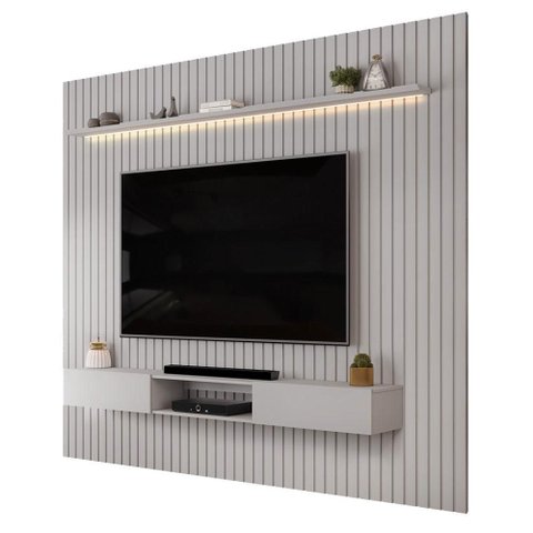 Painel Trento para TV com Bancada 275 Ripado Bali Bali com LED-DJ Móveis