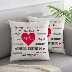 Almofada Suede Off White Mãe 40x40cm FASTLAR ALMOFADA TEMÁTICA Capa com enchimento