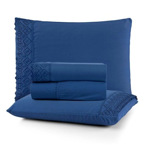 Jogo de Cama Nobless Casal Padrão 04 Peças 100% Poliéster - Azul Galaxia