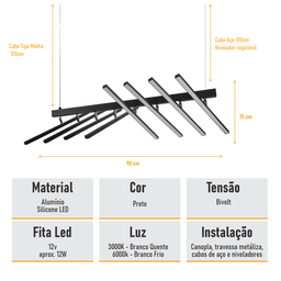 Lustre Moderno Traço Articulado Led Nórdico 8h-3000k-preto - 8