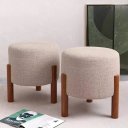 Ver imagem 4 de Kit Banquinho Decorativo Multiuso Banqueta Redondo Puff Pés em Madeira Bege
