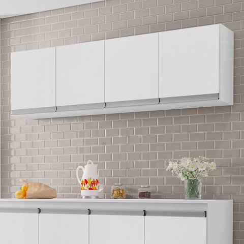 Armário Aéreo 150cm 4 Portas Andréia Branco - Ajl Móveis