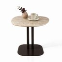 Ver imagem 1 de Mesa de Apoio Atria Base Dupla Tampo Mármore Travertino Orgânico 51cm Marrom