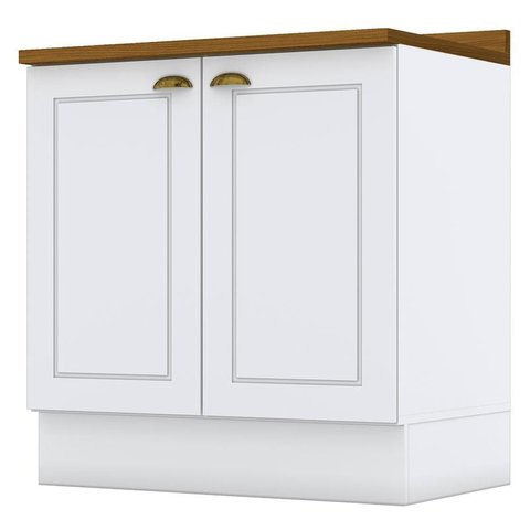 Balcão 2 Portas 80 Cm Americana Branco com Tampo Nature – Henn