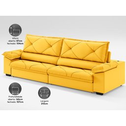Sofá com Carregador Usb e Molas no Assento Retrátil Reclinável Nice 2,10m Velosuede - Netsofas - 4