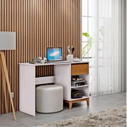 Escrivaninha 1 Gaveta Prata Off White / Freijó - Fn - 2