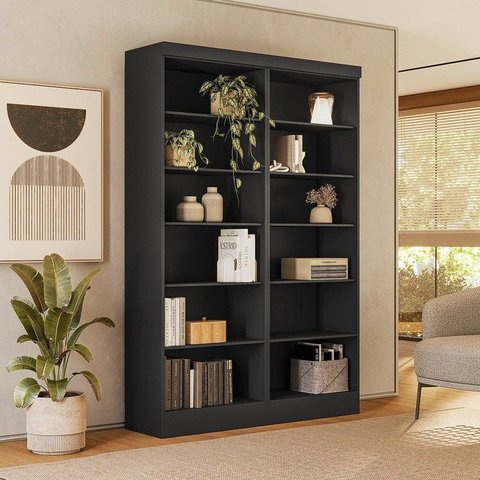 Estante de Livros 123CMX183CM Kit 2 Estantes 5 Prateleiras Office Flora Preto