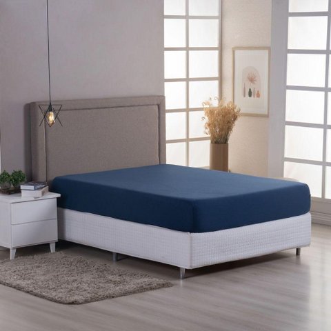 Lençol de Baixo Minimal Solteiro Avulso com Elástico 01 Peça Malha 100% Algodão - Azul Marinho
