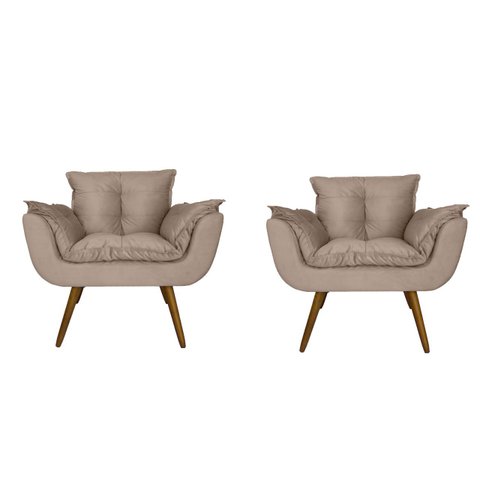 Kit 02 Poltronas Decorativa Sala E Recepção Opala Suede Bege - LM DECOR