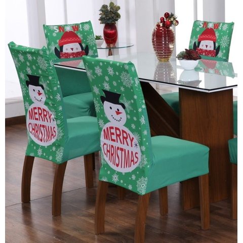 Kit 4 Capas de Cadeira Natal Jantar Estofada Decoração Fim de Ano Malha Helanca:natal Verde Boneco D