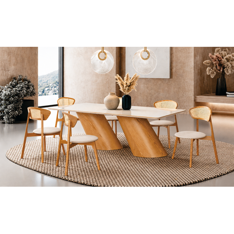 Sala de Jantar Maciça 6 Cadeiras 2,20m Linho- Orion Imperial