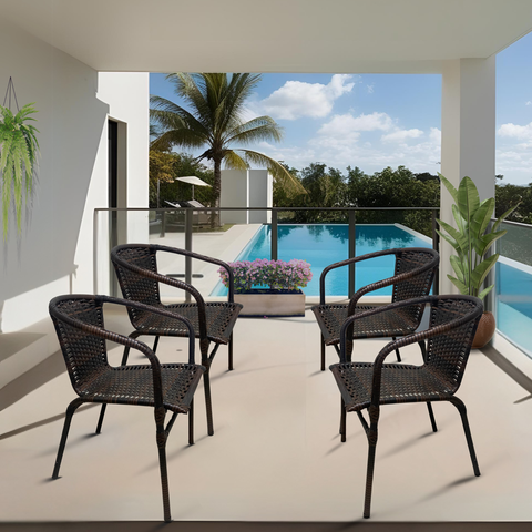 Kit Conjunto 4 Cadeira de Junco Área Piscina Jardim Terraço em Aço Fibra Sintética