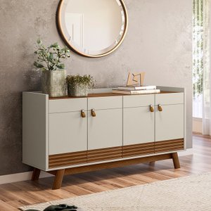 Buffet Aparador Aleppo 4  Portas Pés de Madeira Babus - Freijó / Off White