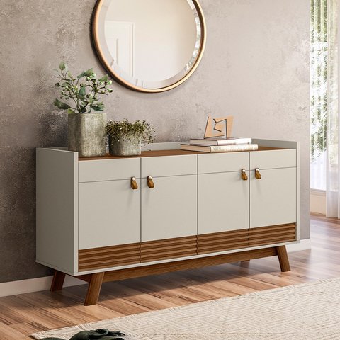 Buffet Aparador Aleppo 4  Portas Pés de Madeira Babus - Freijó / Off White